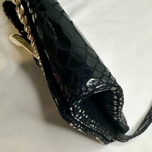 MICHAEL Michael Kors Snakeskin Leather Gold Chain Evening Bag Clutch Black EUC - Picture 13 of 16